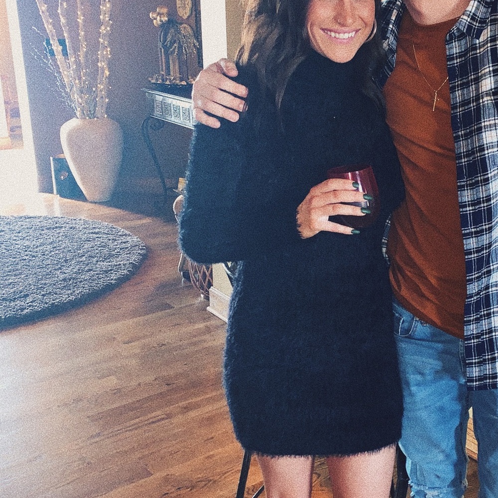 black furry mini dress